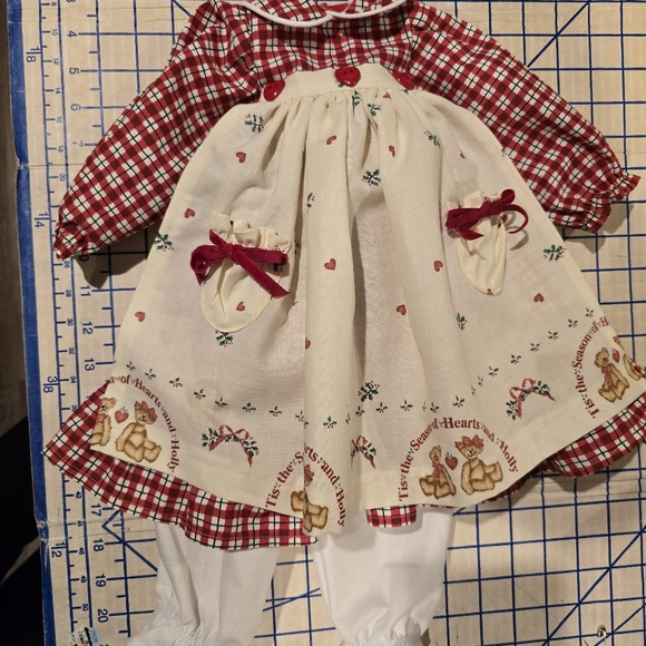 Daisy Kingdom vintage fabric/new dress Charming Red & Cream Kids Christmas Dress - Picture 9 of 11